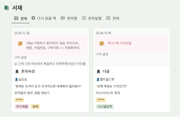 독서 기록  대쉬보드